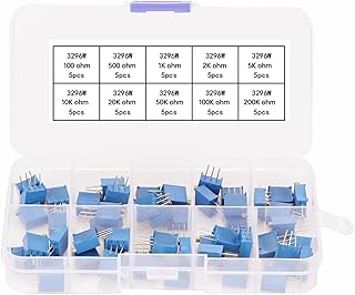 50Pcs 3296W Variable Resistor Trimmer Pot Assortment, 10 Values Adjustable Potentiometer Horizontal Rheostat Kit 100 ohm -200k ohm