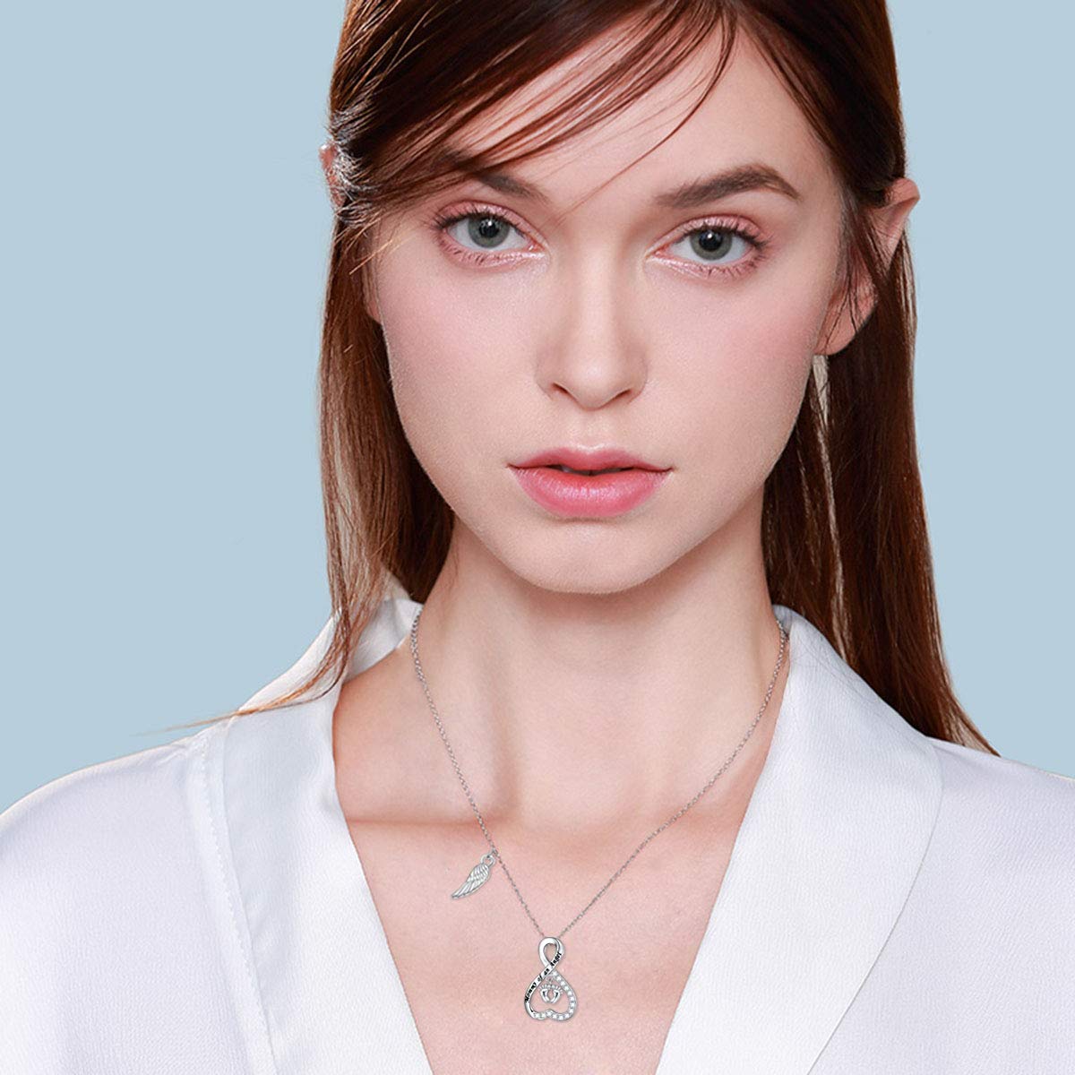 DAOCHONG Collar de plata de ley 925 con diseño de alas de ángel, huella de corazón infinito, collar de mamá de ángel, para pérdida de niños, embarazo, aborto espontáneo, joyería conmemorativa de