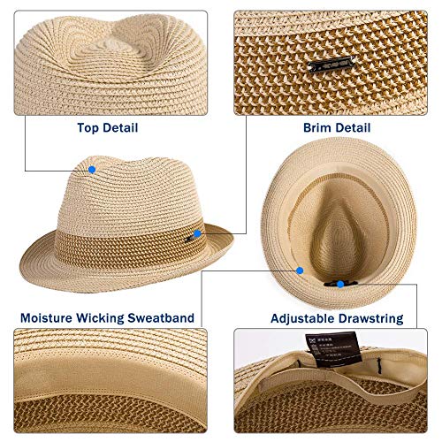 Image of Fancet Packable Straw Fedora Panama Sun Summer Beach Hat Cuban Trilby Men Women 56-67cm