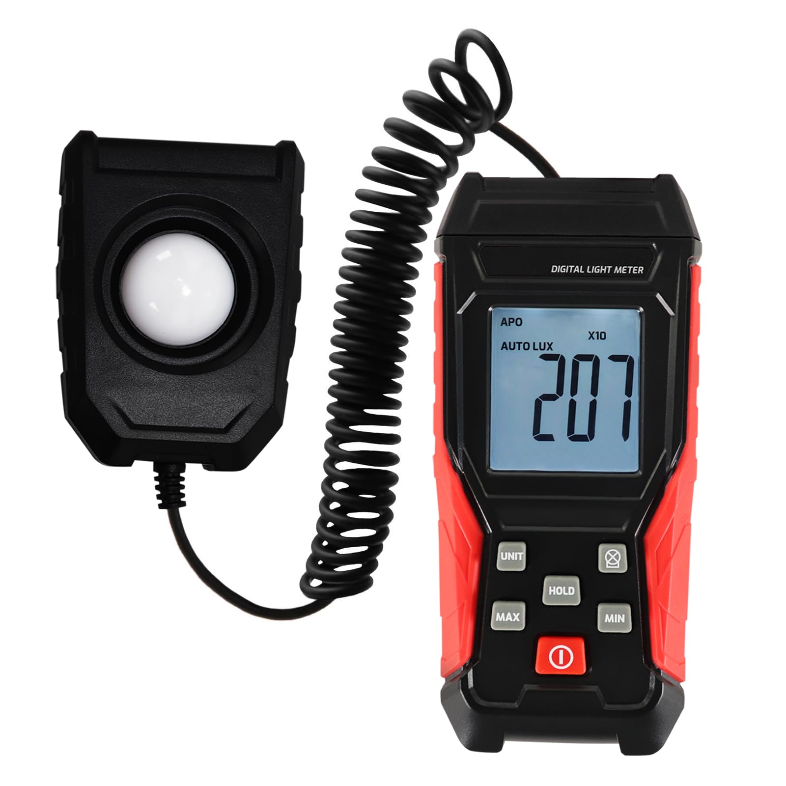 Digital Illuminance Light Meter with Flexible Sensor, Rang up to 200,000Lux Luxmeter with Lux/FC Unit Measurement Backlit 4 Digit LCD Display Light Meter Photography for Plants and Lumens LEDs