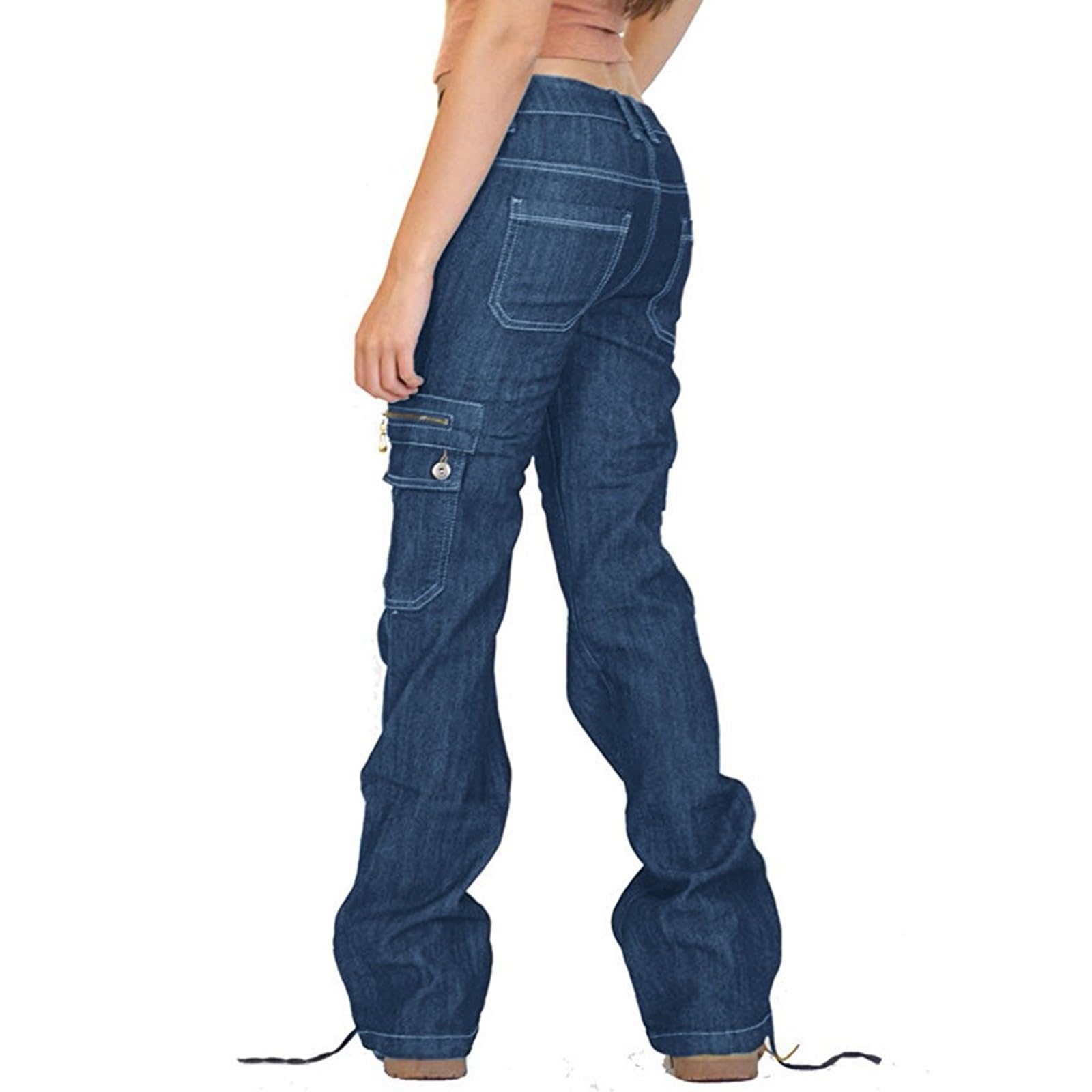 Jeans cargo de cintura baja y pierna ancha para mujer, pantalones casuales holgados de mezclilla acampanados