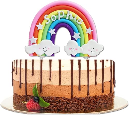 Miniatura 4 de Decoración de pastel de arcoíris personalizada con nombre de bricolaje para niños y niñas, cumpleaños, baby shower