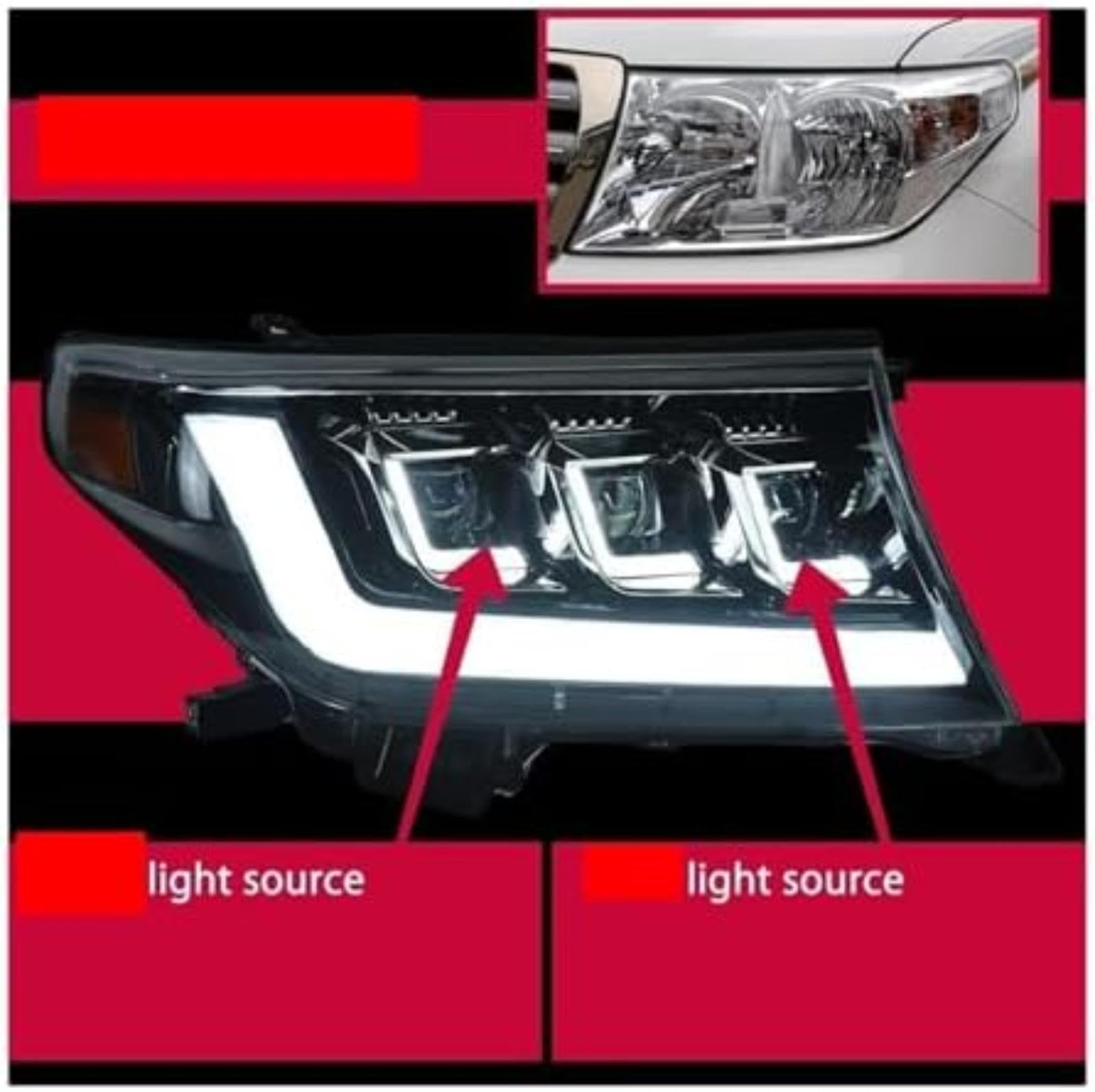 Dla TOYOTA, dla Land Cruiser Lc200 2008-2015 Car Styling reflektor Drl obiektyw projektora przednie lampy samochodowe reflektor włączony kierunkowskaz Lampka kontrolna lusterka bocznego