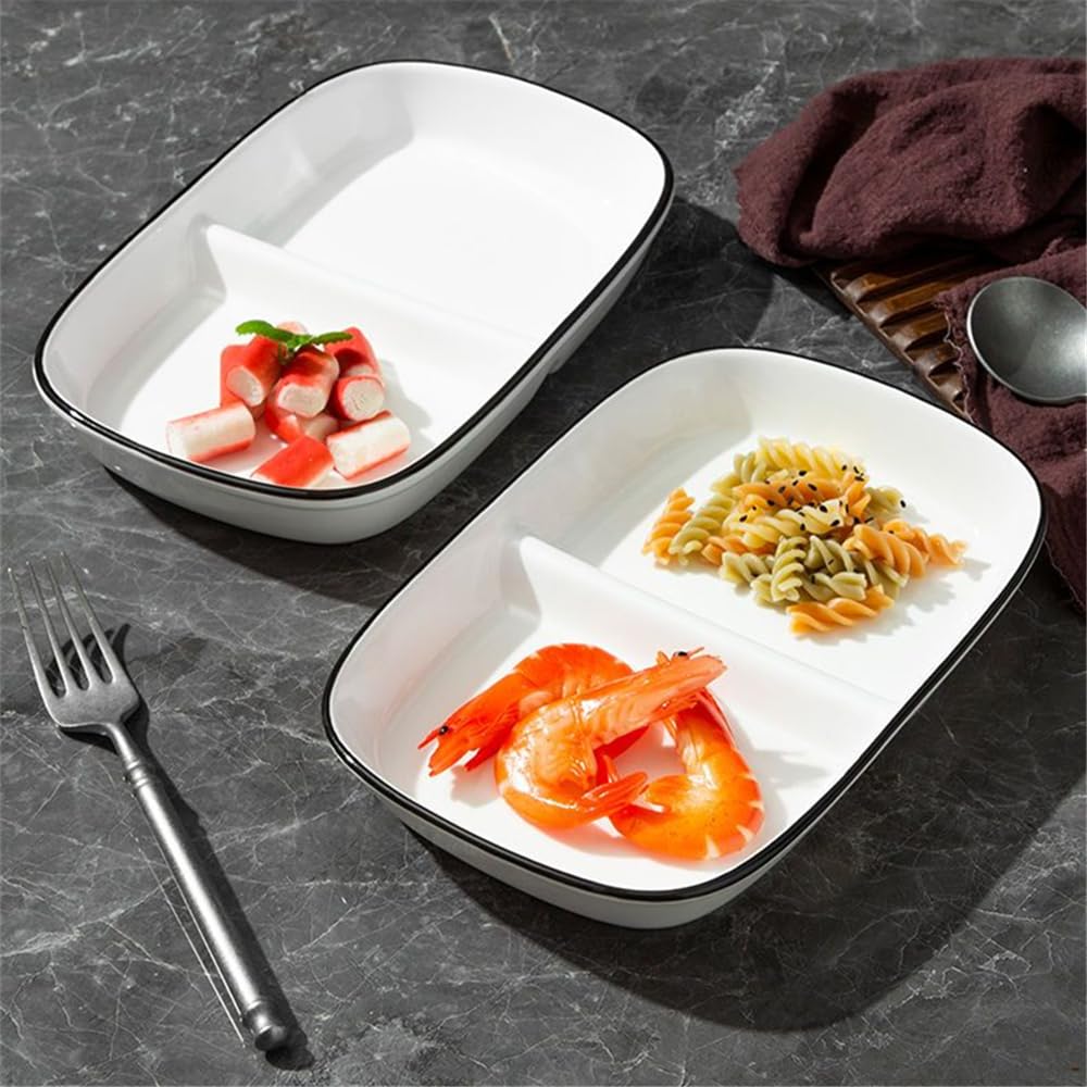 Piatto Scomparti Porcellana, Piatto Due Scomparti Dieta Ceramica, Piatto Porzioni per Snack, insalata, Dessert, Spaghetti, Bistecca