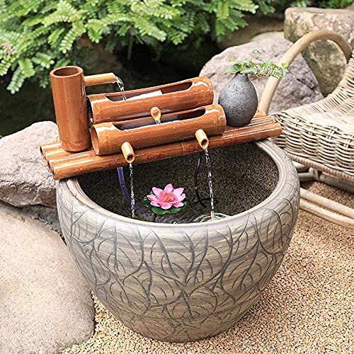 Japanese Garden Decoration,Bamboo Fountain Decor Bamboo Fountain Water Feature Garden Fountain Pump Sculptures Statues Home Decoration Arts Crafts Decor for Waterfall