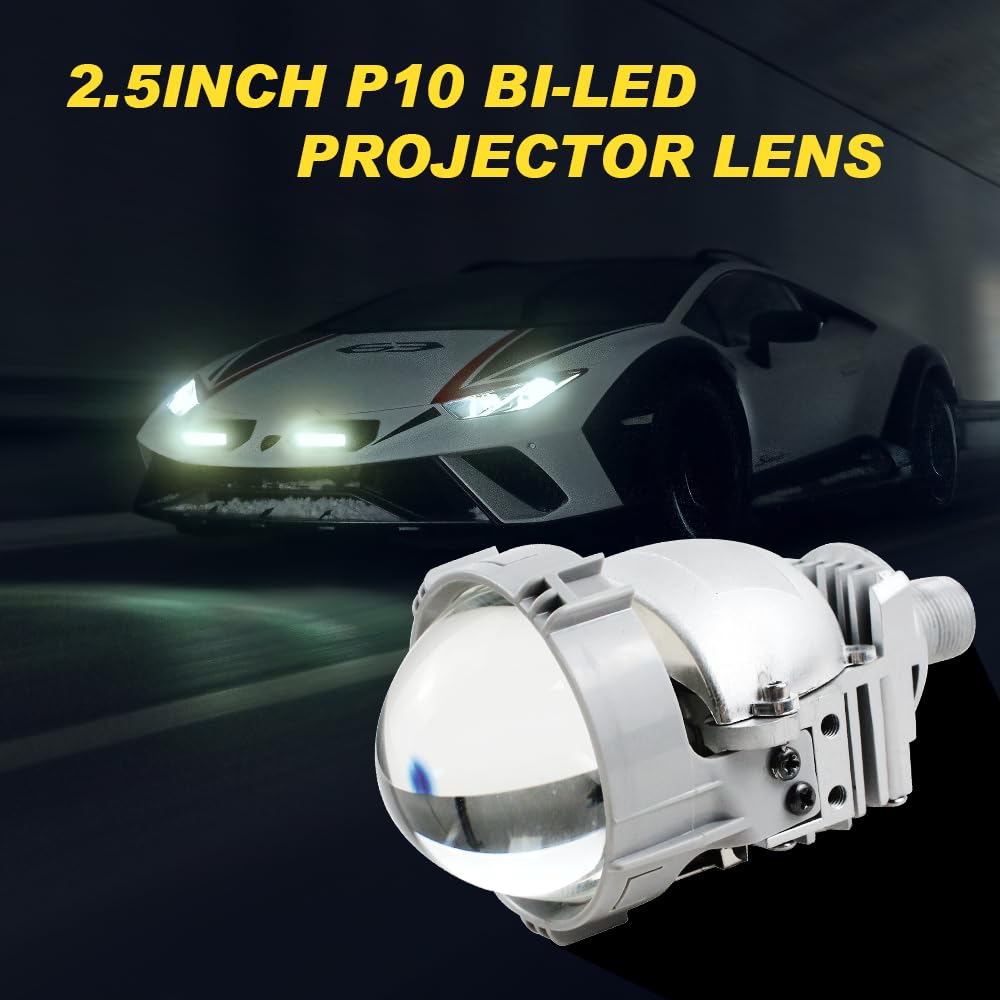 2 Projecteurs Bi-LED Effet Laser 12V 40W 2.5 Pouces 7000lm Conversion de Phares Feux de Route Feux de Croisement Faisceau Phares H4/H7/HB3 (9005)/HB4 (9006) Lentilles de Projecteur