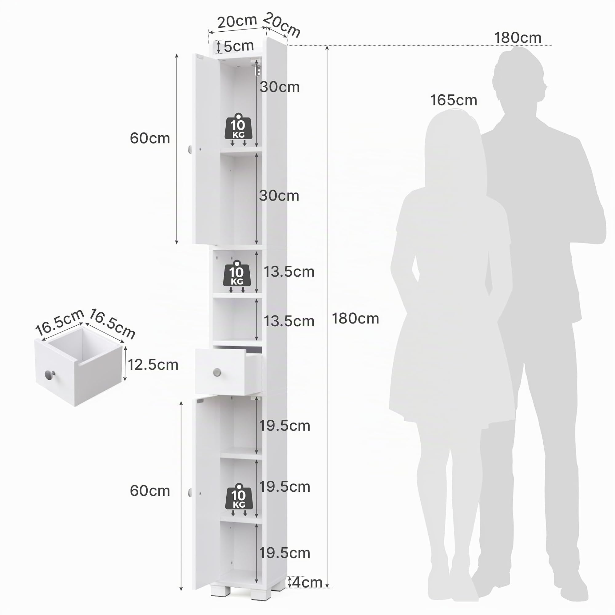 Mondeer Badezimmerschrank Hochschrank Schmal 20 cm für Kleine Räume