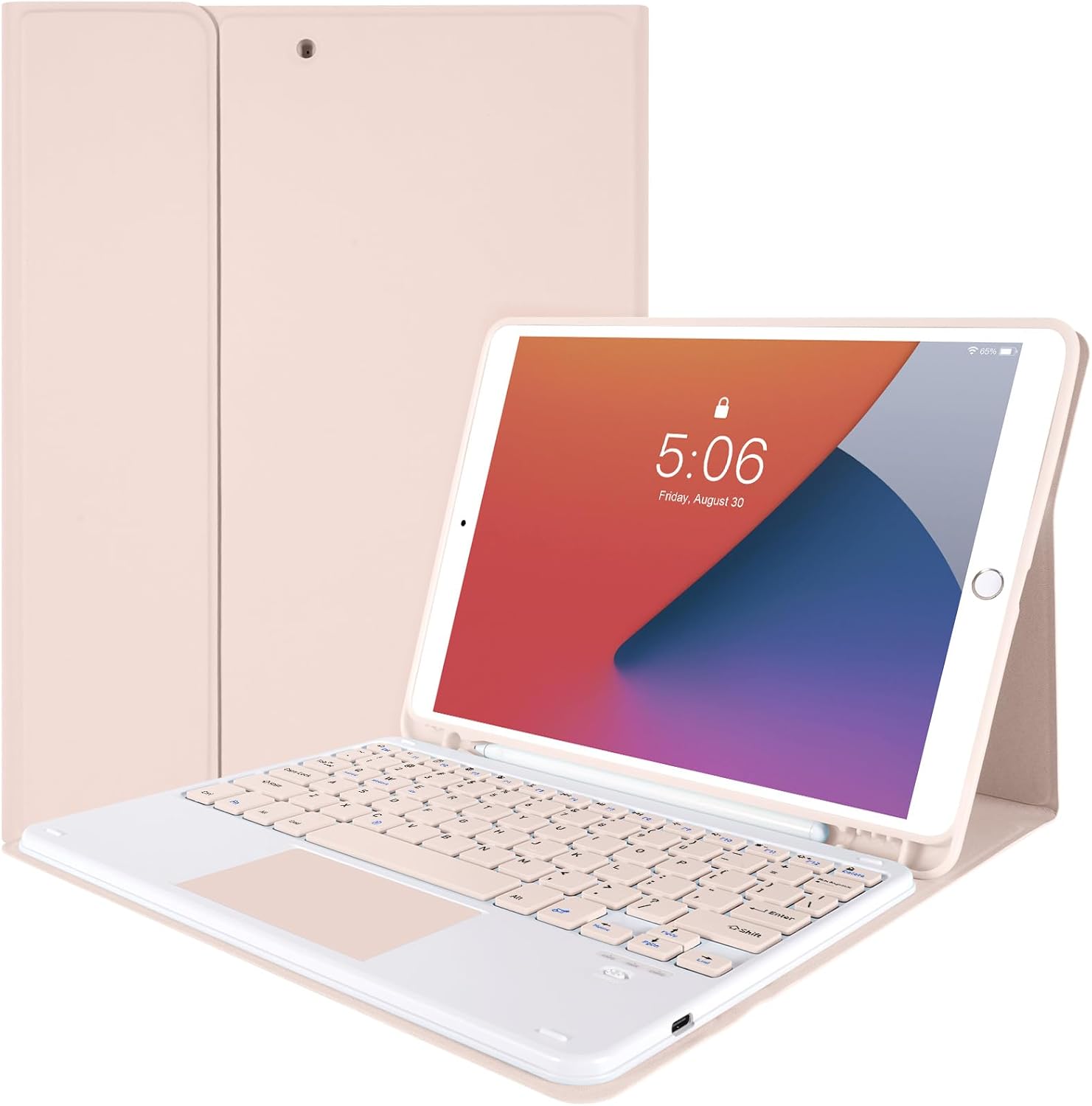 Keyboard Case for iPad 9th 8th 7th Generation 10.2 Inch, Detachable Bluetooth Keyboard Case with Trackpad and Pencil Holder for iPad 9th/8th/7th & iPad Air 3rd 10.5"/iPad Pro 10.5", Pink