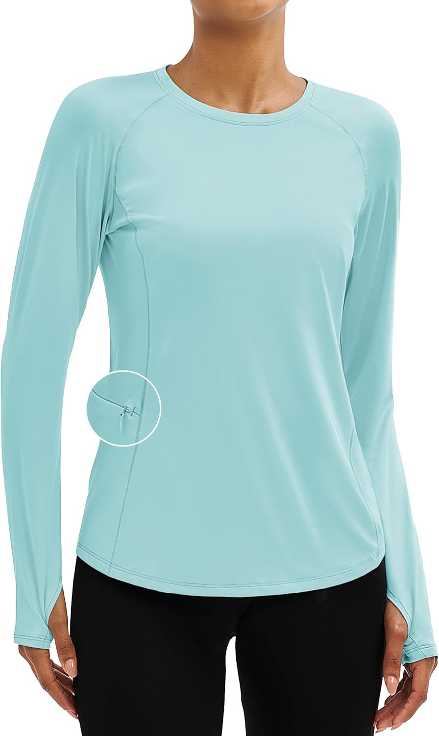 TACVASEN Long Sleeve Shirts for Women Workout Top UPF 80+ UV Protection Lightweight Rash Guard with Pocket Running Shirt