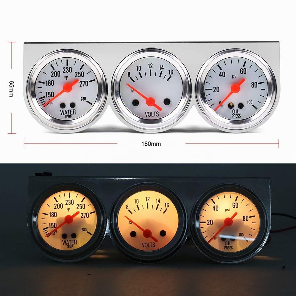 Asudaro Kit de jauge triple, 52mm 3 en 1 Kit de compteur de voiture Triple compteur de pression d'huile automatique Jauge de température de l'eau Jauge de voltmètre Instrument auxiliaire pour camion