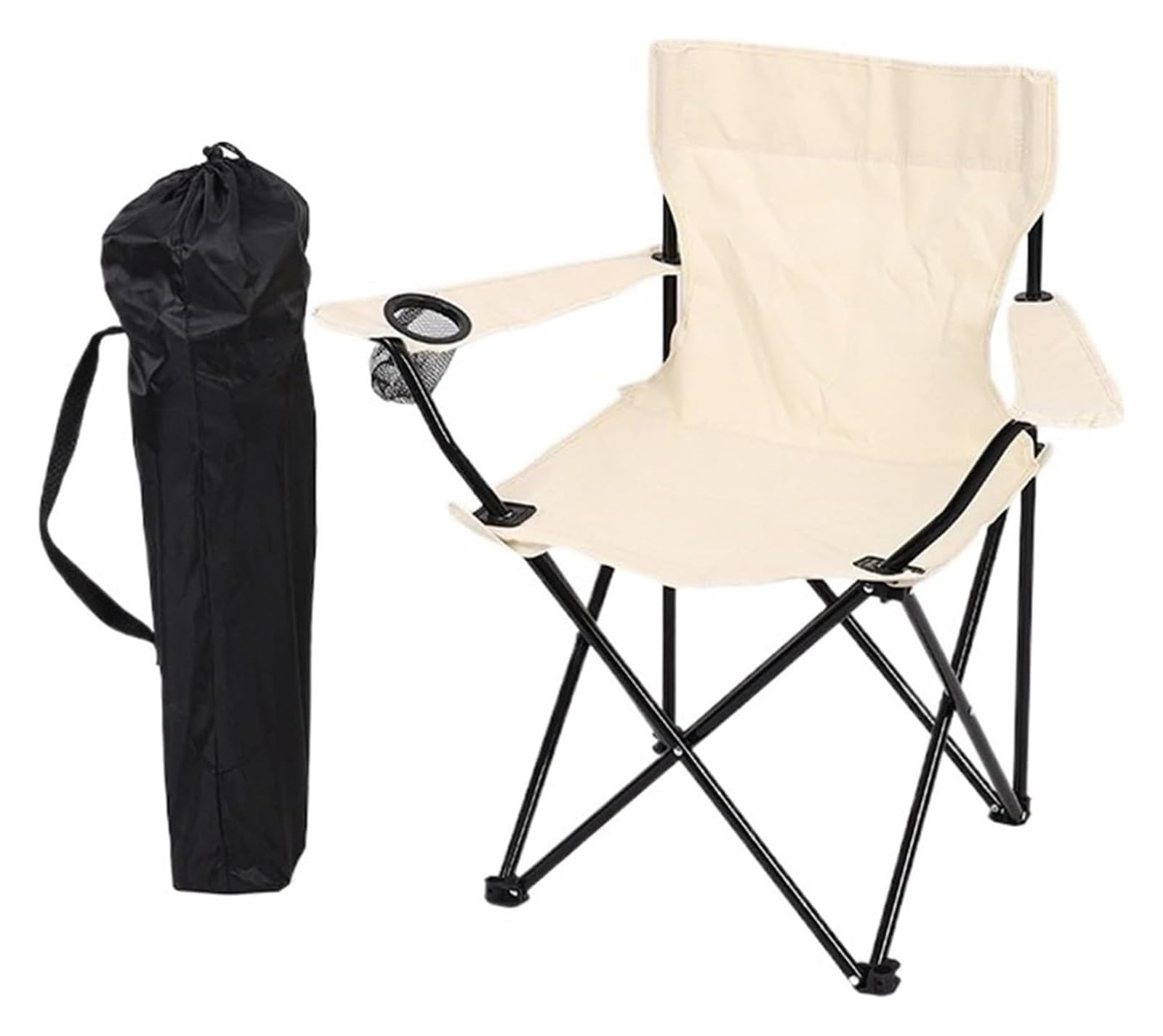 vfdaSWQQ Outdoor folding chair, Camping Chair Outdoor Folding Fishing with Water Bottle Bag(Beige)