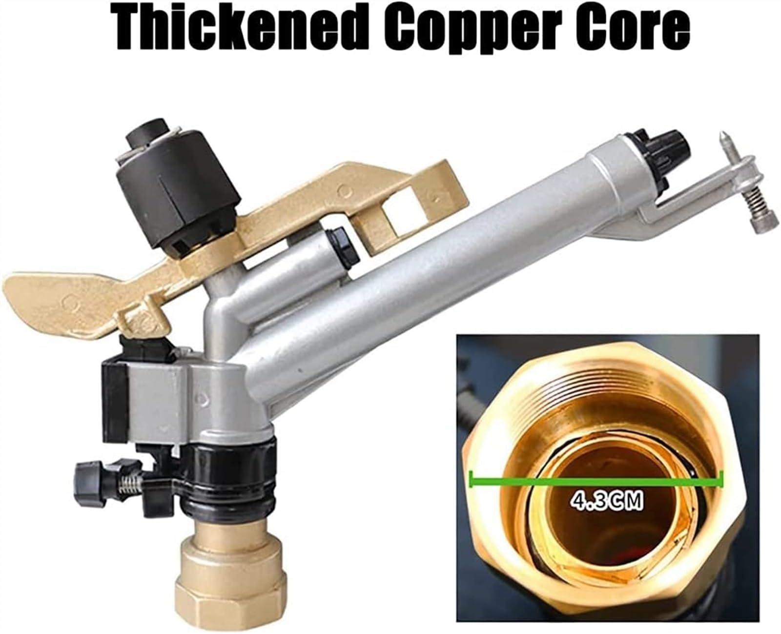 Irrigatore da giardino con ugello di ricambio, pistola a spruzzo per irrigazione da 3,8 cm, regolabile a 360°, per fattorie, frutteti, giardini da tè, portata d'acqua 19-29 m
