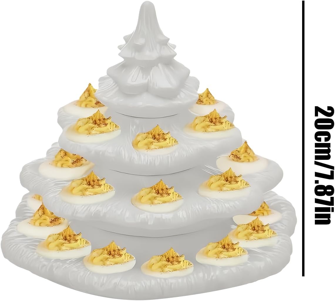 4-Tier Christmas Tree Shaped Tray, Stackable & Space-Saving, 20cm, 26-Hole Party Cupcakes Tray, Resin Christmas Tree Shape Deviled Egg Platters Trays, Festive Design, for Holiday & Party Use