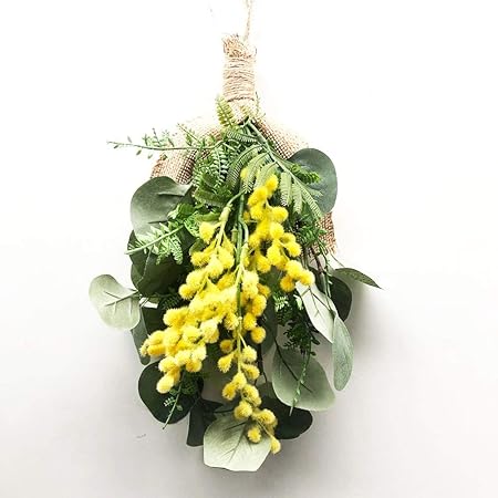 Amazon スワッグ ミモザ ユーカリ グリーン 春 造花 壁掛け 玄関 ハンドメイド スワッグ リース 造花 壁掛け 玄関 ハンドメイド トロピカル フラ フラワーアレンジメント 高級造花 造花 ハワイアン ナチュラル ナチュラル Flora フローラ 造花 オンライン通販