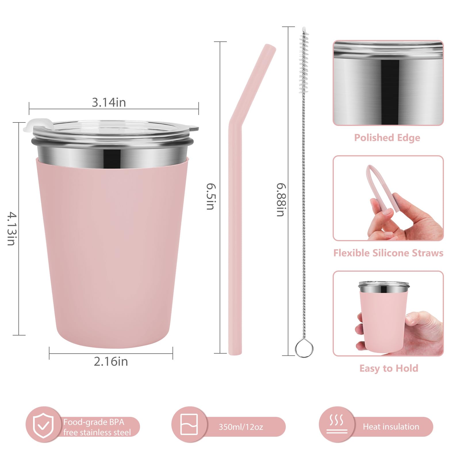 Yummy Sam - Juego De 6 Vasos De Acero Inoxidable De 12 Onzas Con Tapas, image size:1600x1600