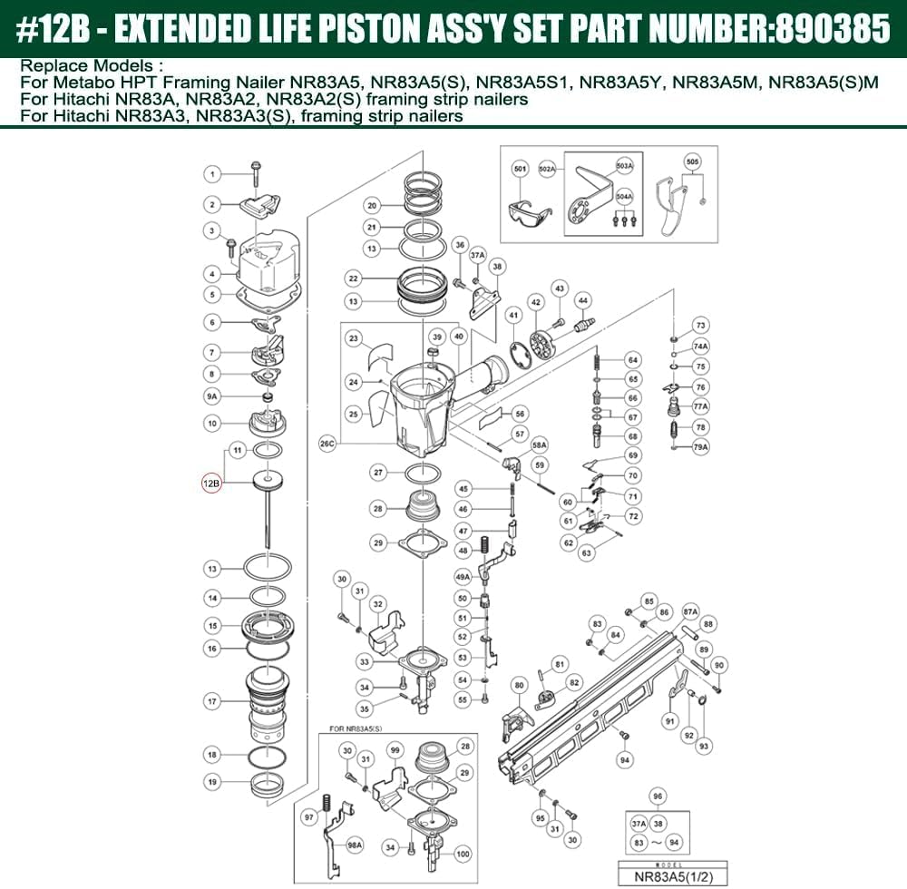 2 PC 877323 Piston Driver Chauffage à piston For Hitachi NR83A5 NR83A5(S) M NR83A5S NR83A5M NR83A2, NR83A, NR83A3 Pneumatic Framing Nailer Conduiseur de piston kit SP 877-323C