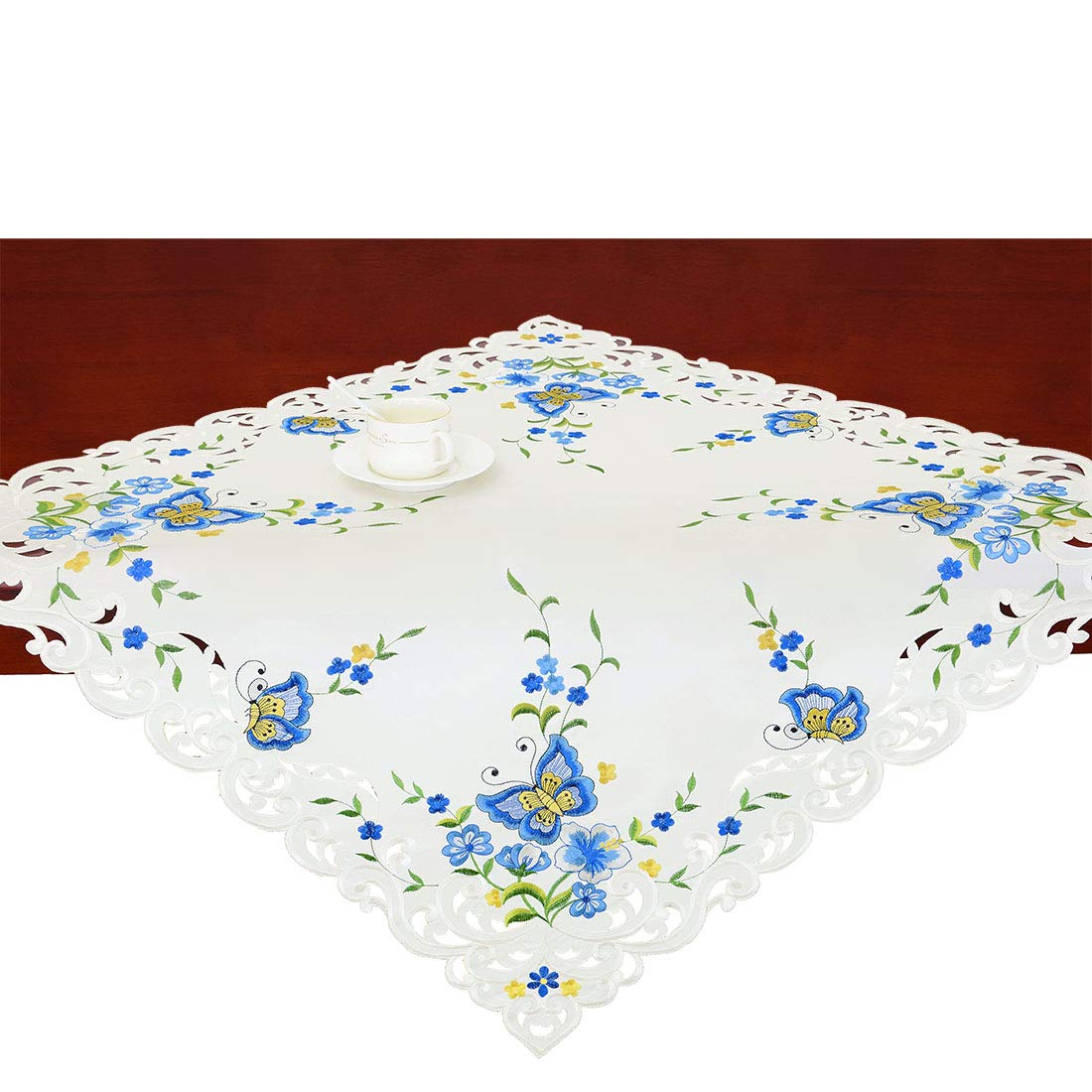 Simhomsen Small Spring Butterfly and Floral Tablecloths Toppers, Tablecovers for End Table, Tea Table, Coffee Table and Nightstand, Blue Square 34 Inch