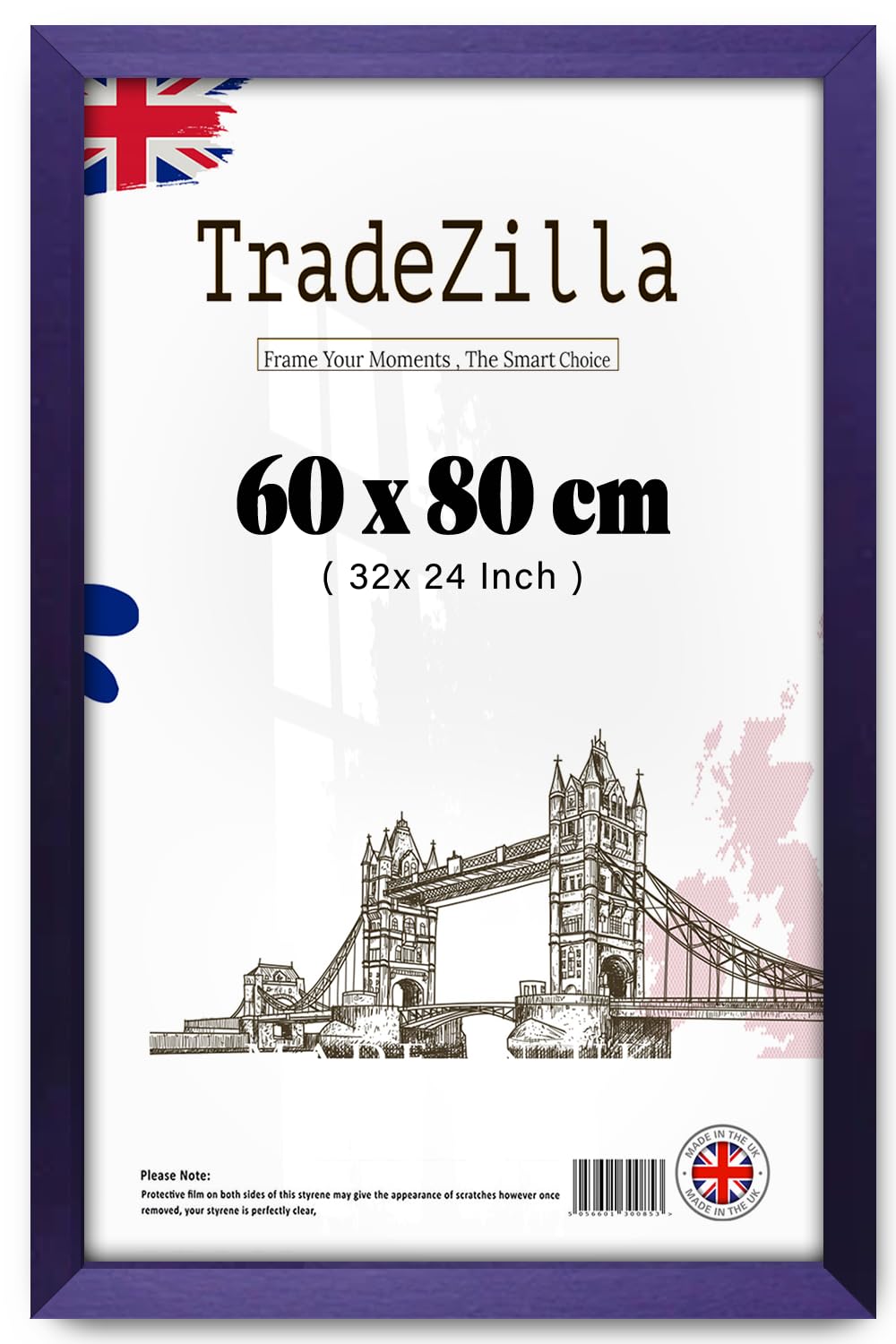 TradeZilla | MDF Wood Picture Frame (60 x 80 CM) Perfect for Gift, Wall Décor & Portrait Display, MDF Wood Finish, Ideal for Certificates & Prints [ Purple ]