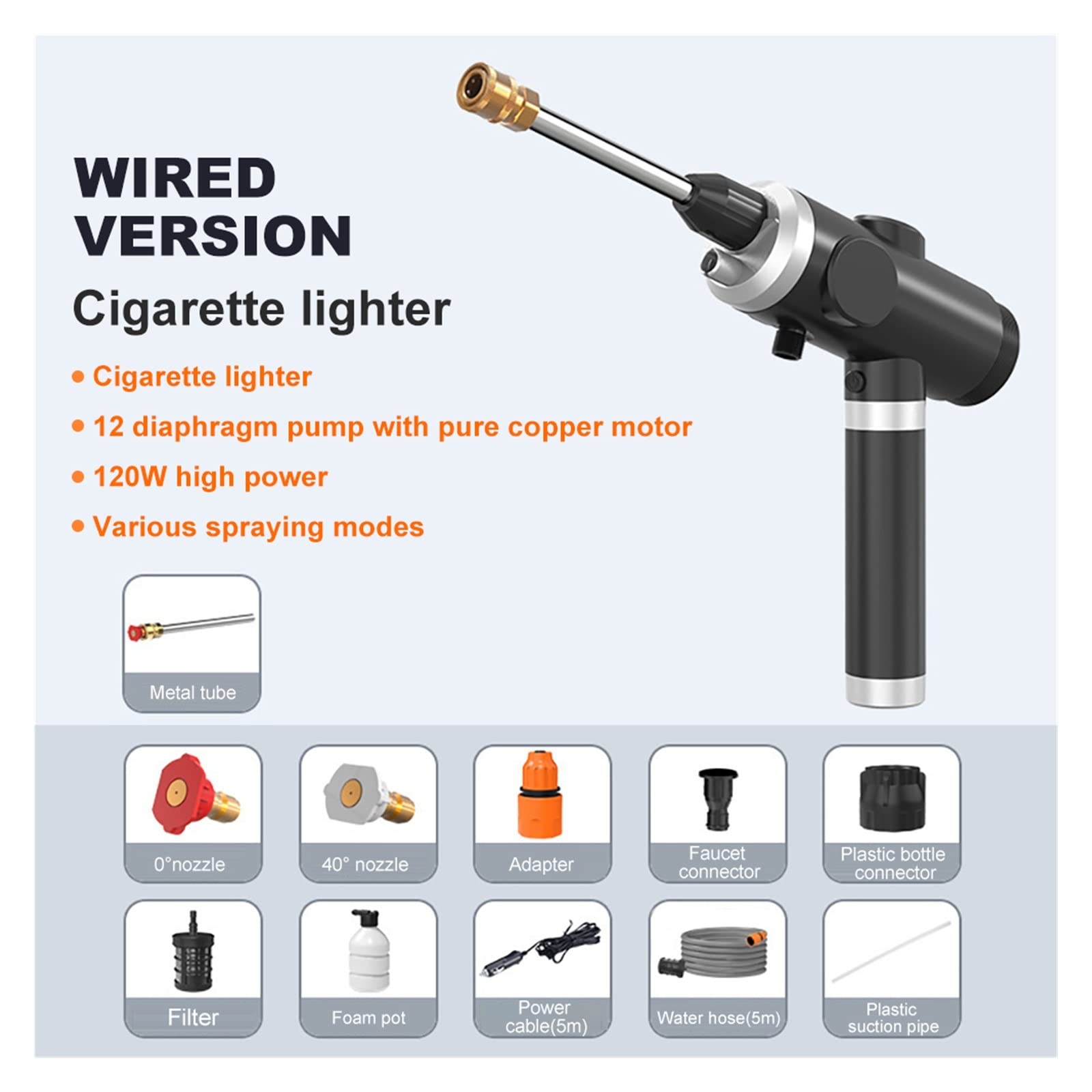 Pistola a spruzzo, Autolavaggio ad alta pressione wireless da 120 W 25 MPa Pulitore for auto portatile Pistola for lavaggio ricaricabile for acqua spray for la pulizia(Wired)