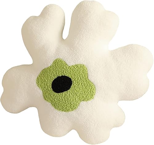 Almohada de sofá Cojín de cintura Almohada de felpa con forma especial de flor Almohada creativa de corazón para niña (blanco y verde)