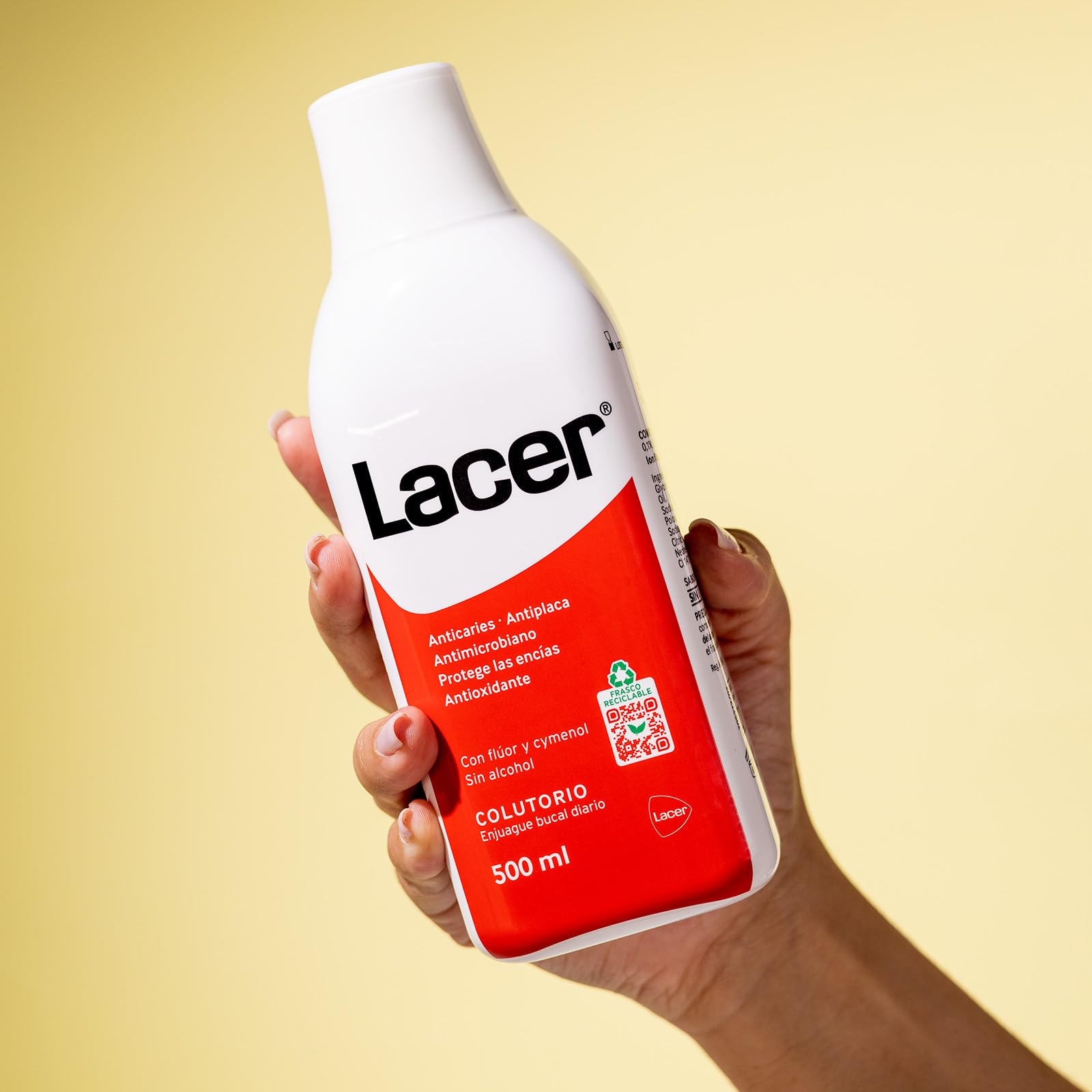 LACER - Zestaw 2 x 500 ml, płyn do płukania jamy ustnej, codzienne stosowanie, bez alkoholu, zdrowe i chronione usta, zapobiega próchnicy zębów i płytce nazębnej, głębokie czyszczenie