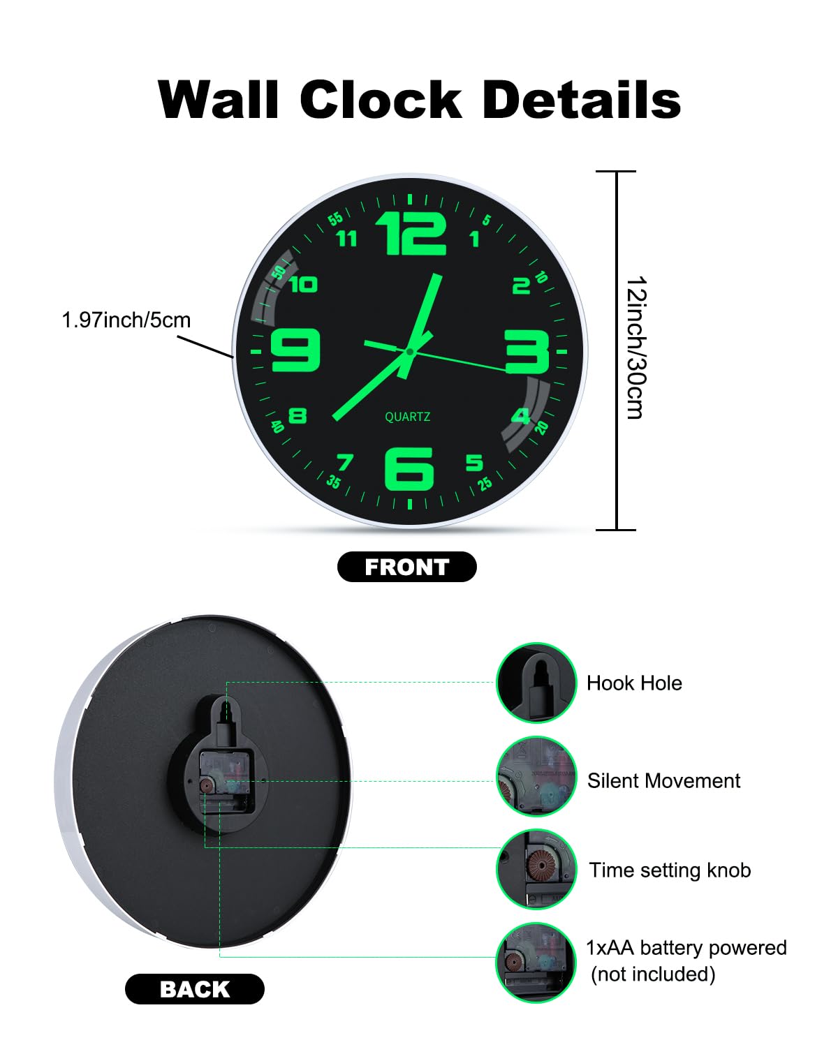 Horloge Murale Lumineuse Silencieuse 30CM - Moderne Quartz Sans Tic-Tac Pour Chambre, Cuisine Et Bureau