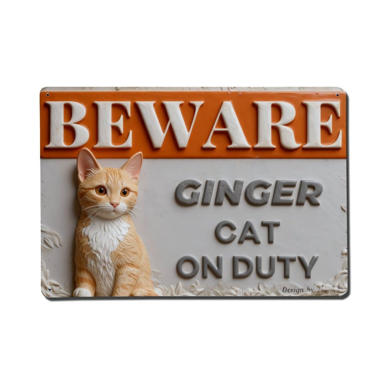 Iageret Vintage Beware Ginger Cat On Duty_1 Metal Tin Sign Retro Wall Decor, Bar Garage Cafe Kitchen Home Wall Art Poster Decoration 8X12inches