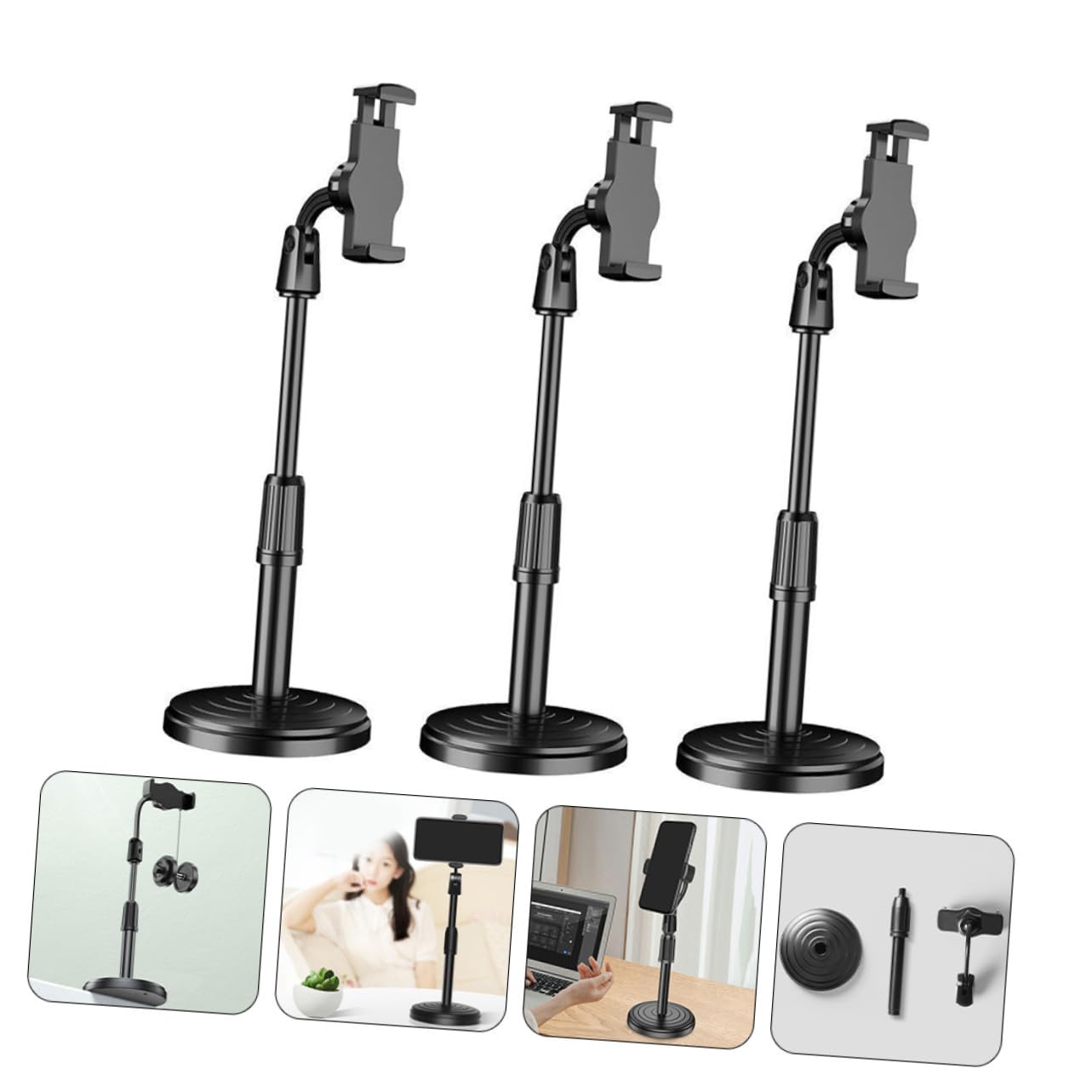 GALPADA 3 pezzi Supporti da Scrivania per Telefono Regolabili Nero Portacellulare Compatto e Portatile per Ufficio Camera Studio Angoli Multipli per Uso Sicuro e Comodo