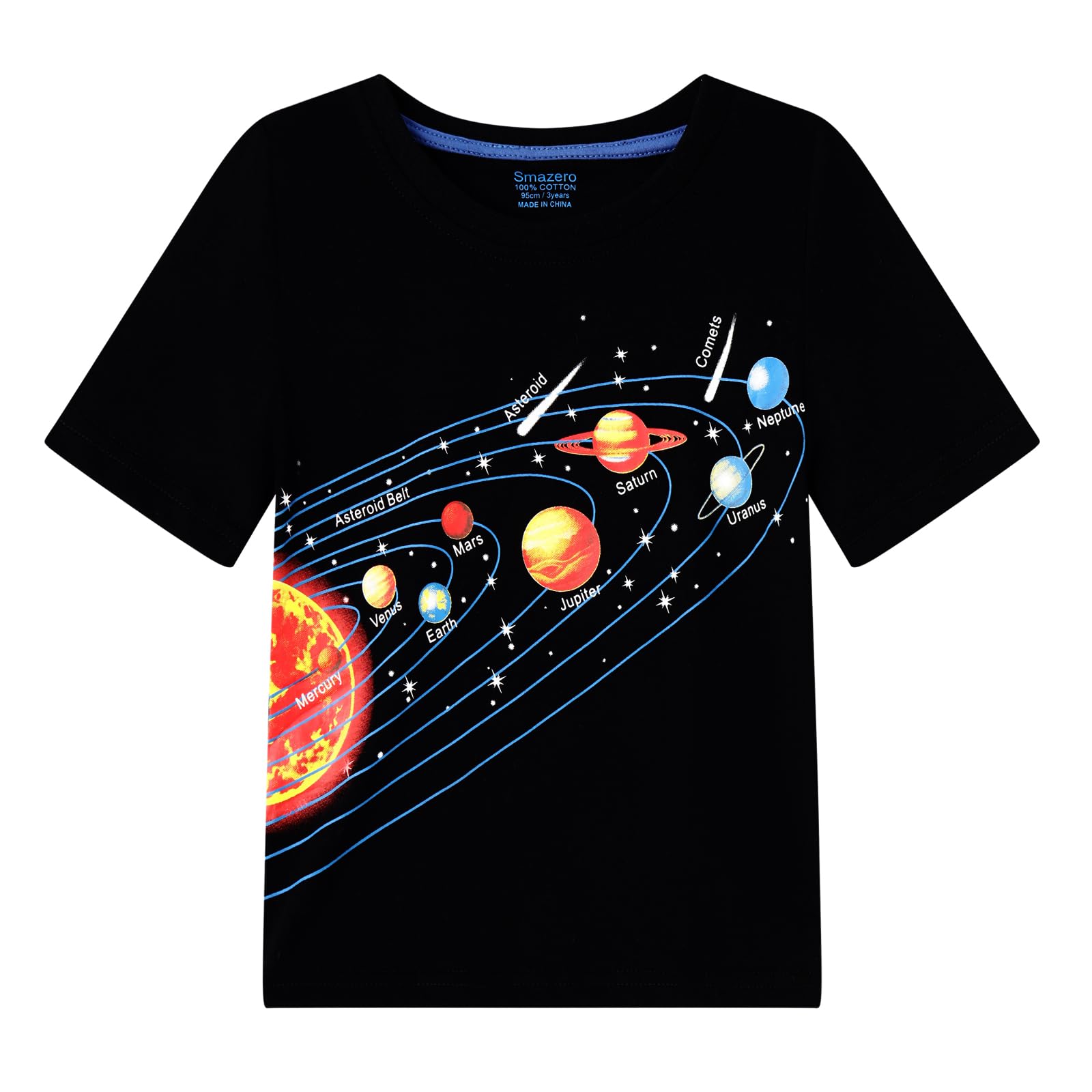 SmazeroBoy's Solar System Space T Shirt Short Summer Dinosaur Tee Shirts Kids Cotton Clothes for Boys Age 3-8