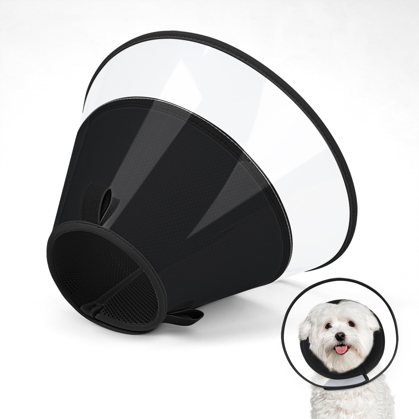Supet Dog Cone Collar with Soft Pad, Transparent Elizabeth Recovery Collar for Large Medium, Small Dogs to Stop Licking