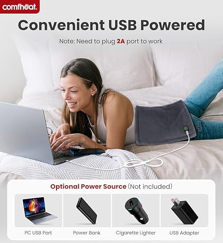 Miniatura 10 de Comfheat Almohadilla térmica USB, manta de viaje portátil de 5 V, ajustes de calor y apagado automático, terapia caliente húmeda y seca para aliviar