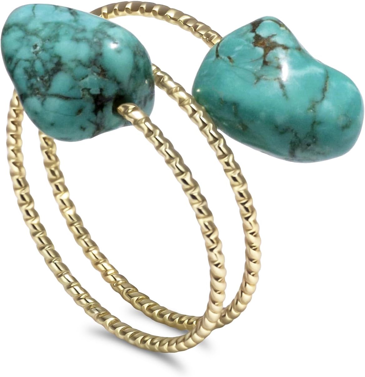 Turquoise Rings for Women, Adjustable Statement Ring Turquoise Jewelry for Women, Natural Double Turquoise Stone Ring Gold Plated