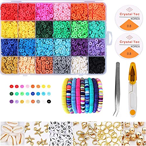 Lre Co. 5584pcs Cuentas de Colores de Abalorios para Hacer Pulseras, Abalorios Planos Redondos Piezas Kit de Pulseras Set para Hacer Collares y Pulseras para Niños Adultas Cover