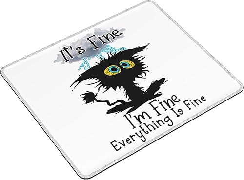 Miniatura 2 de Bonita alfombrilla de mouse con diseño de gato negro con base de goma antideslizante, alfombrilla de mouse con borde cosido, impermeable y bonita