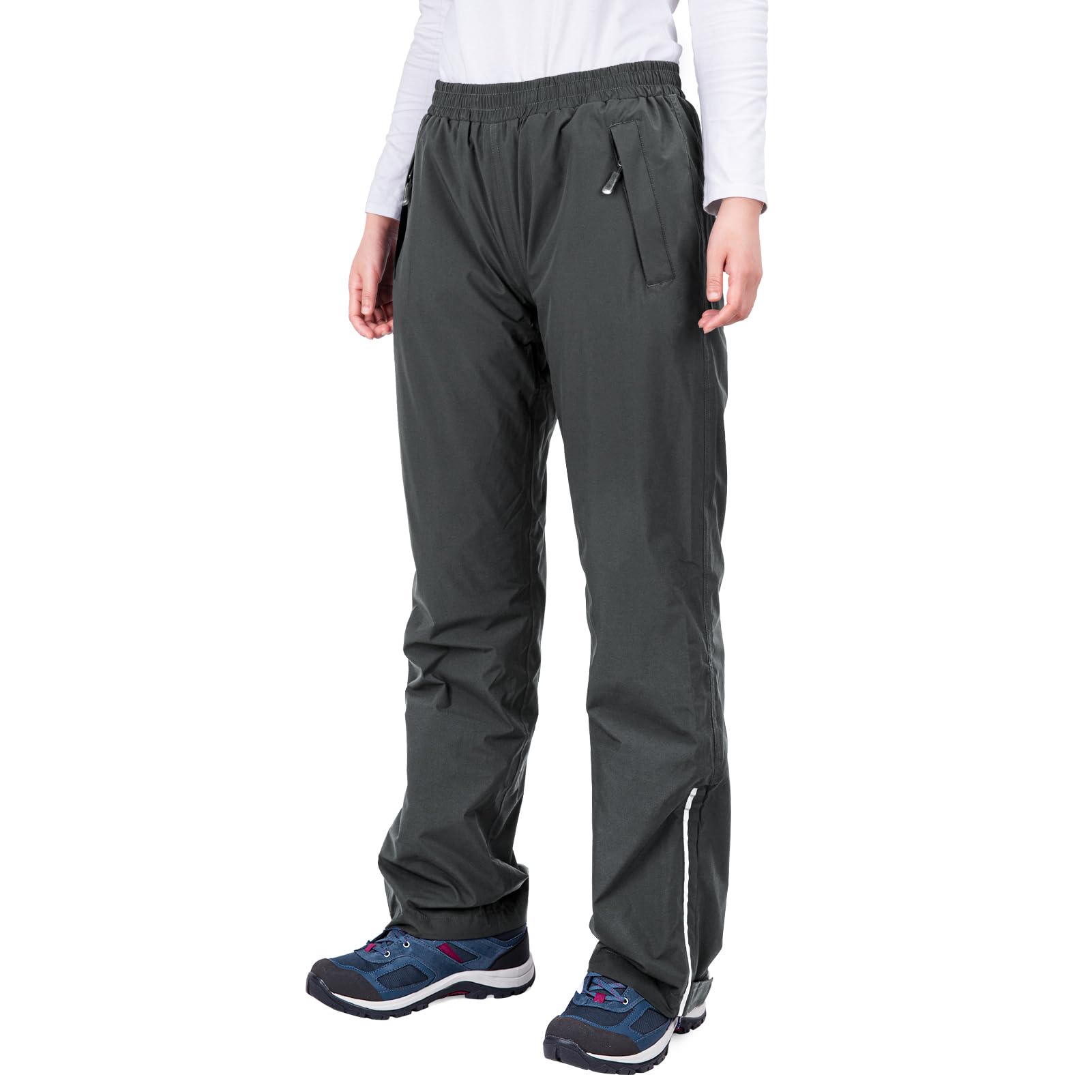 33,000ft Women's Rain Pants, Lightweight Waterproof Rain Over Pants | Windproof Hiking Pants with Mesh Lining for Outdoor, Fishing, Golf, Rainy Day, Zipper Pockets, Reflective Strip, Hook & Loop