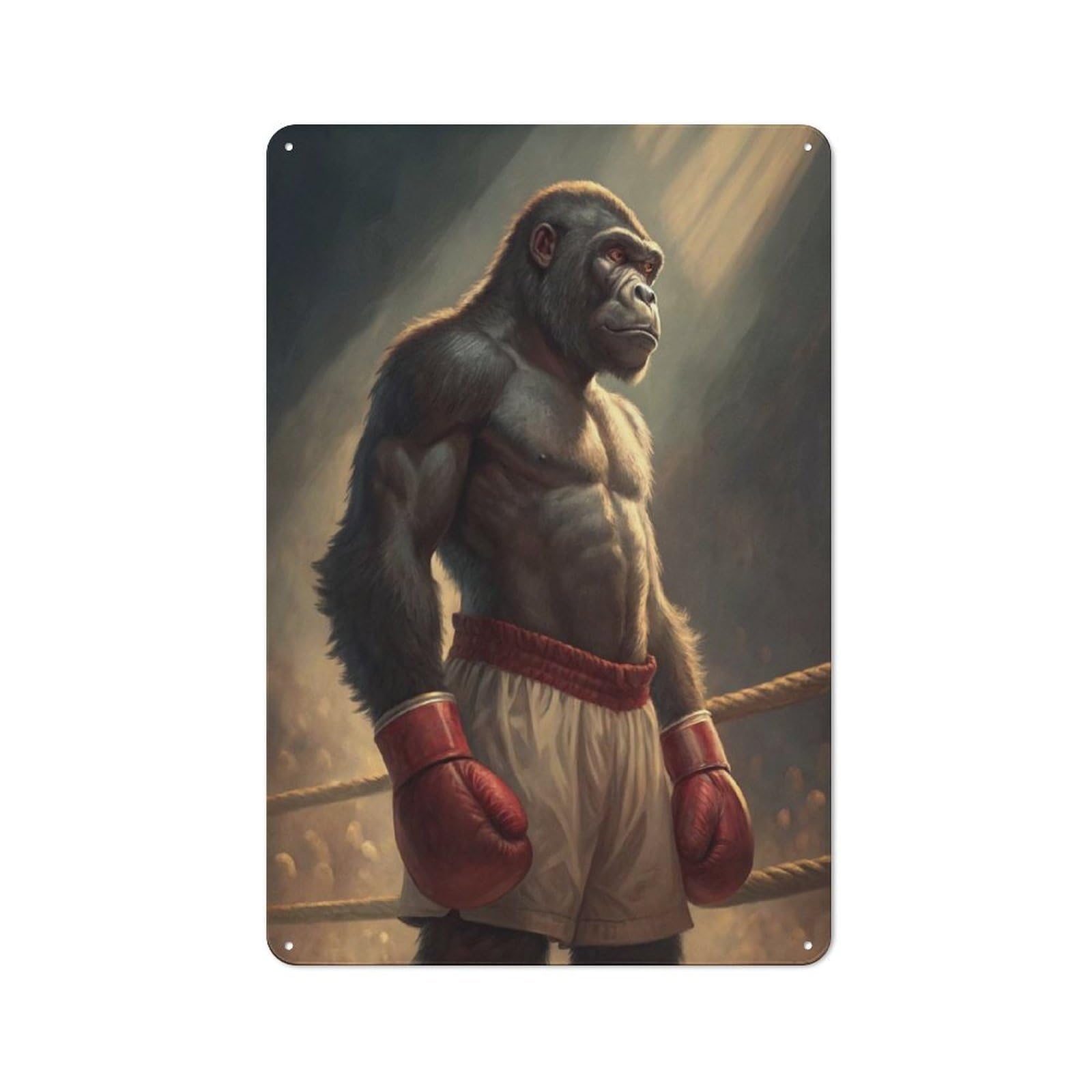 Junmoney Style-8 Urban Metal Wall Art Sign 30X20cm Featuring Gorilla Boxer In Ring, Urban Room Decor For Modern Home, Workshop, Office Or Cafe