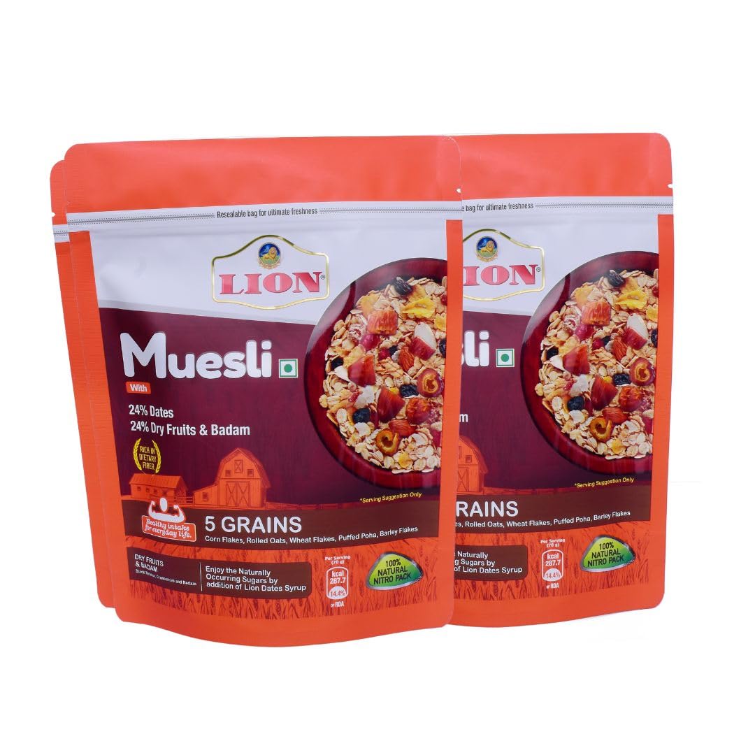 Lion Dates Muesli 500gm (250G Pack Of 2) 27% Dates, 20% Dry Fruits And Badam With 5 Multigrains Healthy Breakfast Cereal - High In Vitamins, Rich Protein - Dates (B0DHXZCLR1) Amazon Price History, Amazon Price Tracker