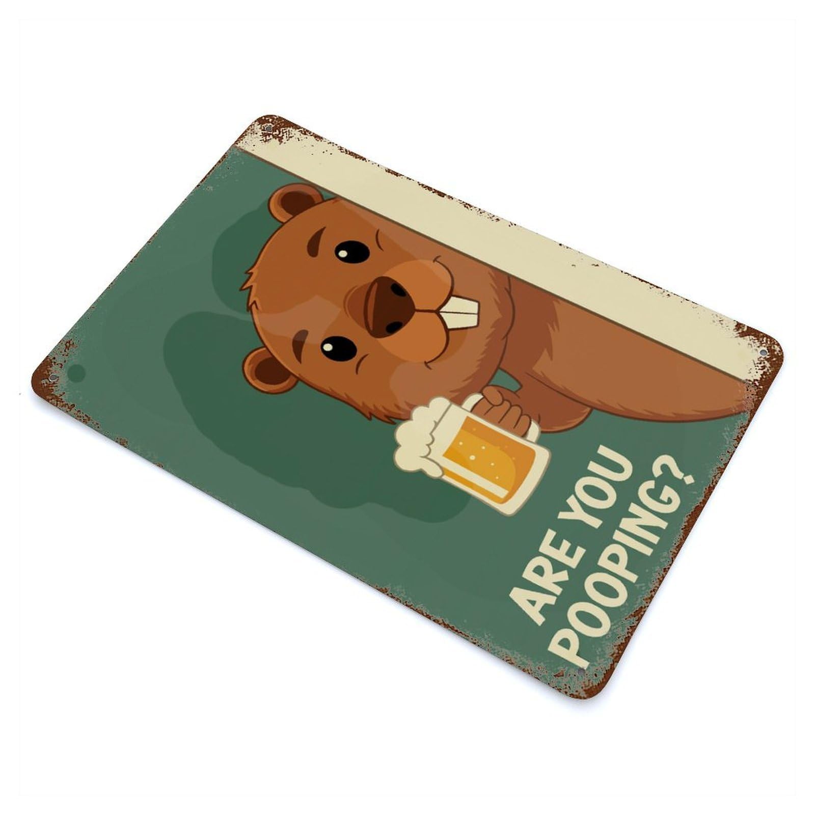 Are You Pooping Bober Beaver Decorative Tin Sign 11.8"x7.9", Retro Wall Decor for Living Room, Hallway And Home Decor