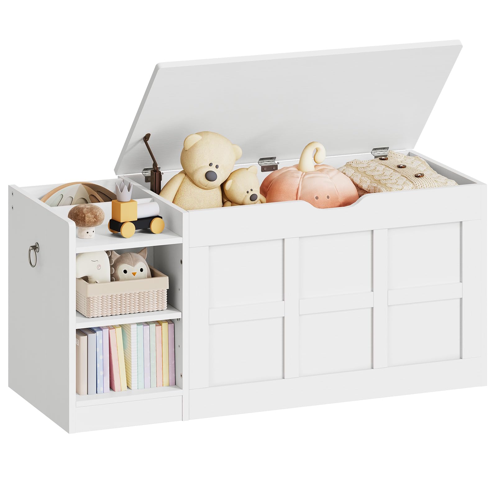 HOOBRO Coffre à Jouets avec Couvercle, Banc de Rangement avec 1 Charnière Amortie et 2 Poignées de Tirage, 100 x 40 x 48 cm, pour Chambre, Salon, Entrée, Blanc EWT480CW01