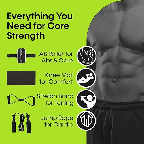 Miniatura 3 de Rueda de rodillo AB con alfombrilla de rodilla, banda elástica y cuerda de saltar