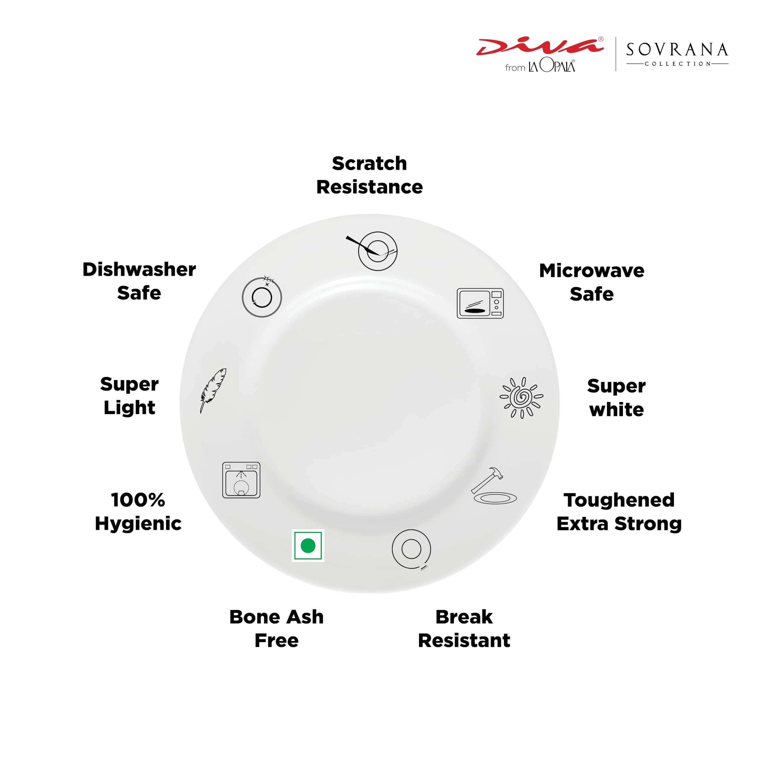 La Opala Diva Sovrana Collection Opal Glass Crockery | Quarter Plate Set of 6 Persian Grey | Side Plate for Snacking & Gifting | Microwave Safe | 100% Vegetarian | Extra Strong | Super Light & White 2