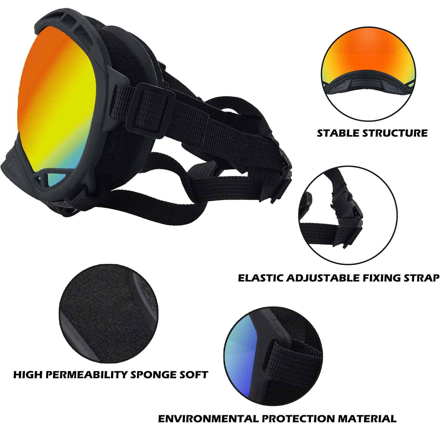 Dog Sunglasses,Doggles Anti-UV Protection,Pet Sunglasses with Adjustable Strap,Suitable for Motorcycle Car Driving Bike Riding Hiking Swimming Wind Dust Fog Dog Eye Protection - Image 4