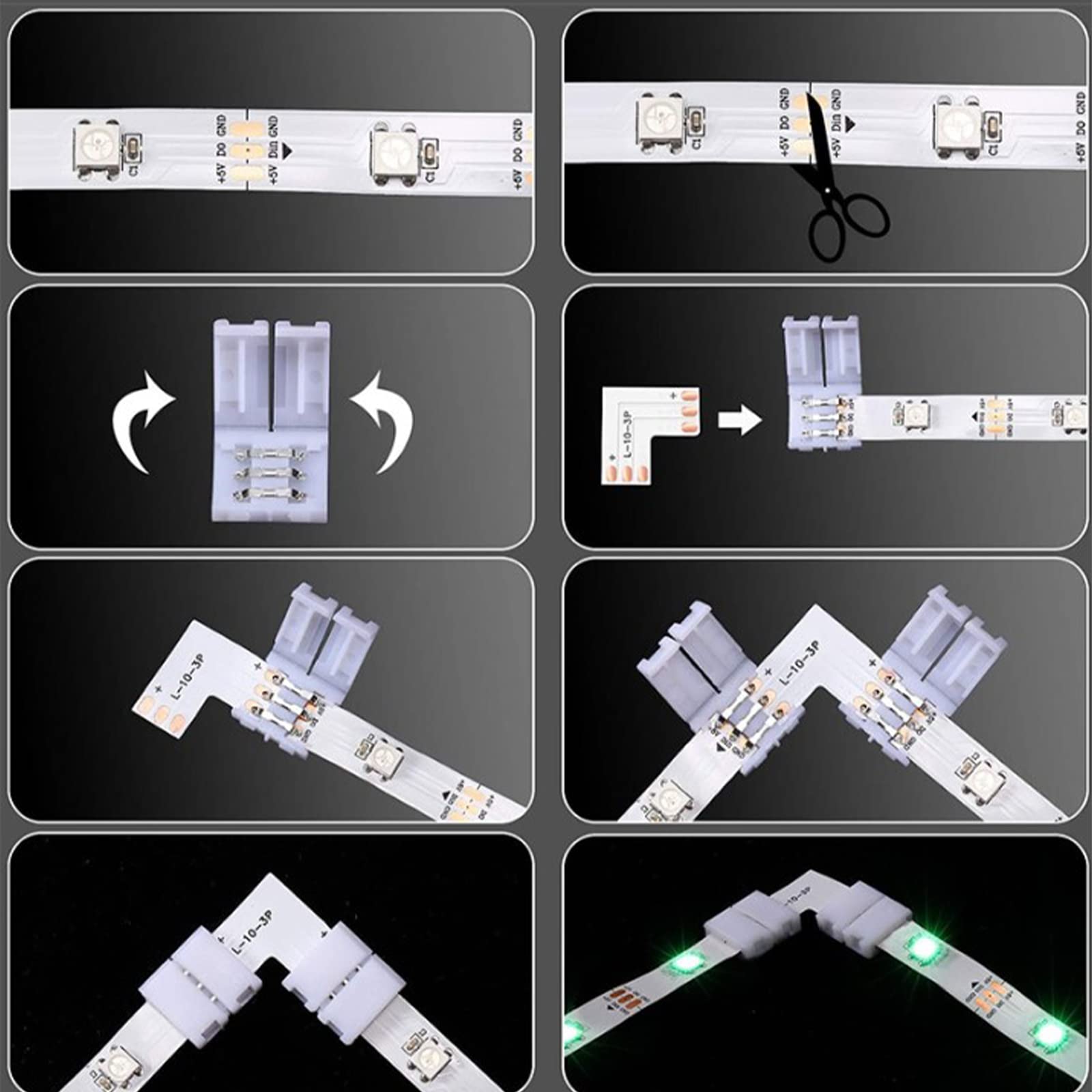 Connettore LED a forma di L a 3 pin 10 mm di larghezza senza connettore angolare a saldare Adatto per strisce luminose LED RGB 3528 ws2811 ws2812b 5050 di 10 mm di larghezza