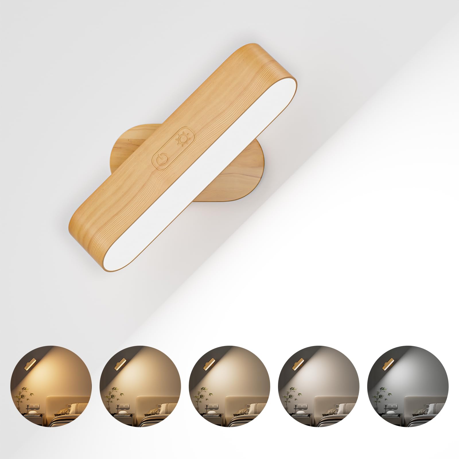 Hensam Wall Sconce, LED Battery Operated Wall Sconce for Bedroom, Rechargeable Wireless Wall Light for Picture, 5 Color Modes Stepless Dimmable Wall Lamp for Living Room, Reading