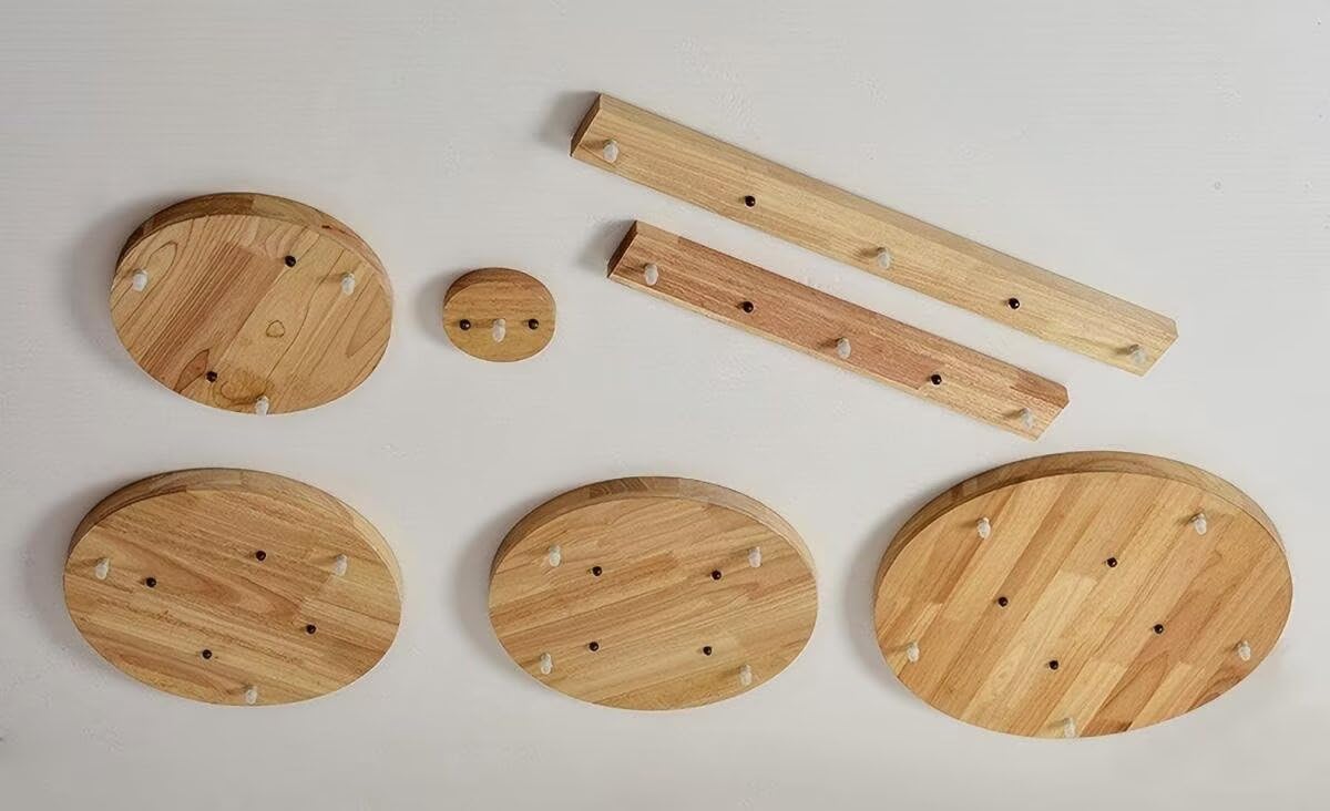 Rosone Lampadario 3 Fori Legno di gomma naturale Rosetta da Soffitto 30cm Rotonda 3 Vie Coprifilo per lampadario Fissaggio a soffitto con accessorio per plafoniere, lampade a sospensione
