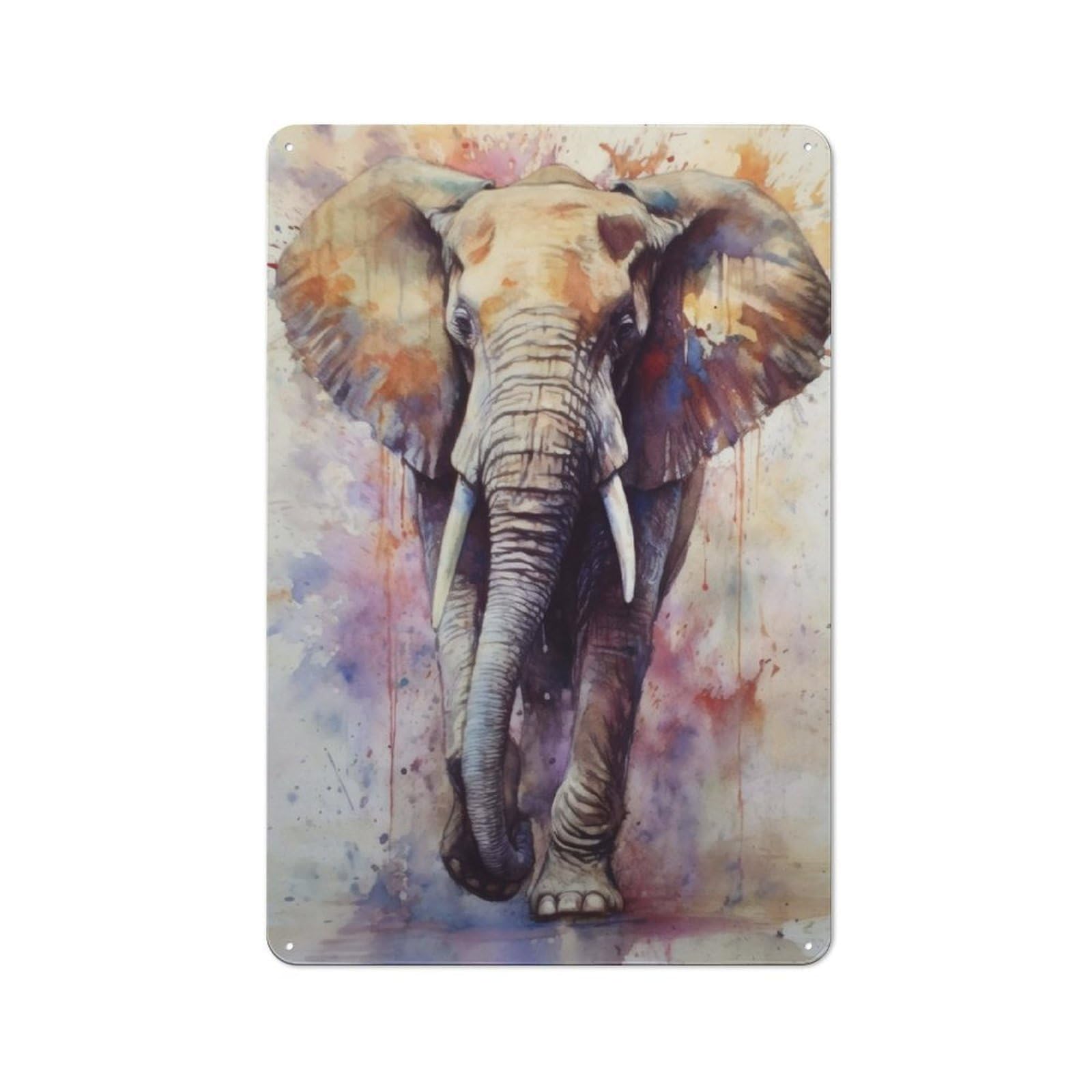 Metal Sign 30x20cm with Abstract African Elephant for Garage Wall, Vintage Decor, Winter Wall Decor for People Furnishing A Garage