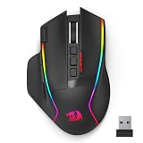 صورة ماوس ألعاب لاسلكي ريدراجون M915RGB-WL سوين، مستشعر PAW3335، إضاءة RGB، 9 أزرار، بطارية 1000mAh، أسود - الألعاب والجيمينج