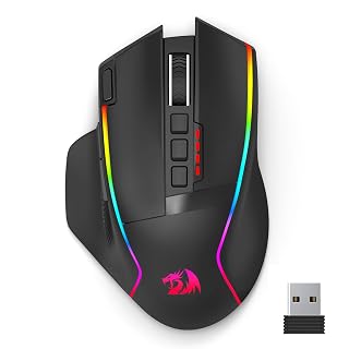 صورة ماوس ألعاب لاسلكي ريدراجون M915RGB-WL سوين، مستشعر PAW3335، إضاءة RGB، 9 أزرار، بطارية 1000mAh، أسود