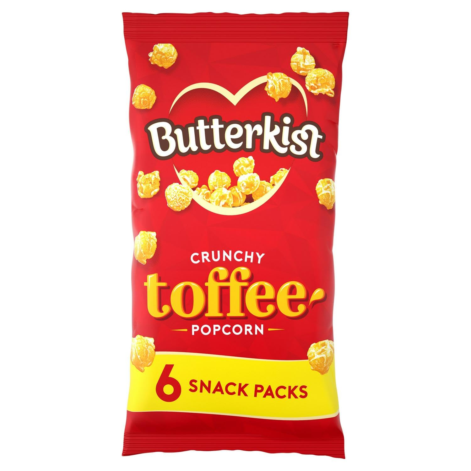 Butterkist CRUNCHY TOFFEE Popcorn 6x20g Snack Packs, Case of 12 - Gluten free, Source of Fibre, Made from Wholegrains, No Artificial Colours or Flavours, Suitable for Vegetarians