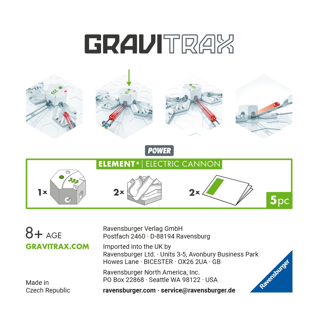 Ravensburger GraviTrax Power Element Electric Cannon 23745 - elektronische Erweiterung für Deine Kugelbahn - Murmelbahn und Konstruktionsspielzeug ab 8 Jahre